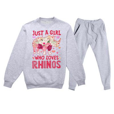 Rhino Rhinoceros Just A Who Loves Rhinos Flower Floral Premium Crewneck Sweatsuit Set