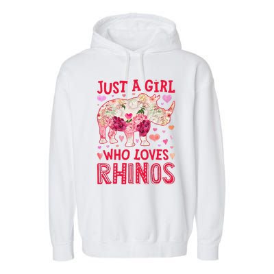 Rhino Rhinoceros Just A Who Loves Rhinos Flower Floral Garment-Dyed Fleece Hoodie