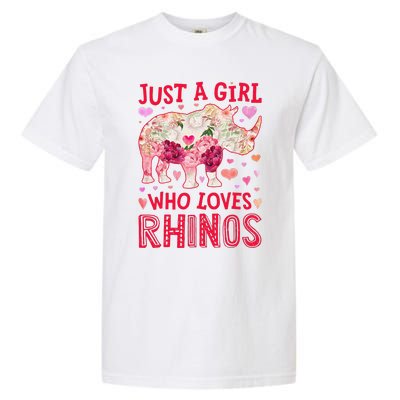 Rhino Rhinoceros Just A Who Loves Rhinos Flower Floral Garment-Dyed Heavyweight T-Shirt