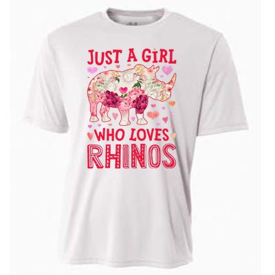 Rhino Rhinoceros Just A Who Loves Rhinos Flower Floral Cooling Performance Crew T-Shirt