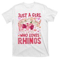 Rhino Rhinoceros Just A Who Loves Rhinos Flower Floral T-Shirt