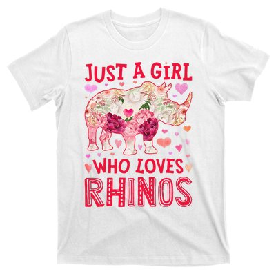 Rhino Rhinoceros Just A Who Loves Rhinos Flower Floral T-Shirt