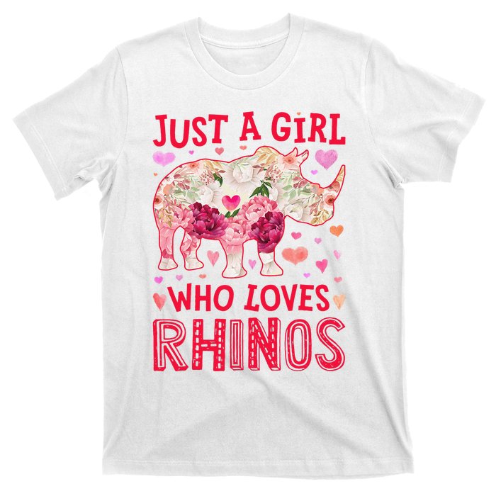 Rhino Rhinoceros Just A Who Loves Rhinos Flower Floral T-Shirt