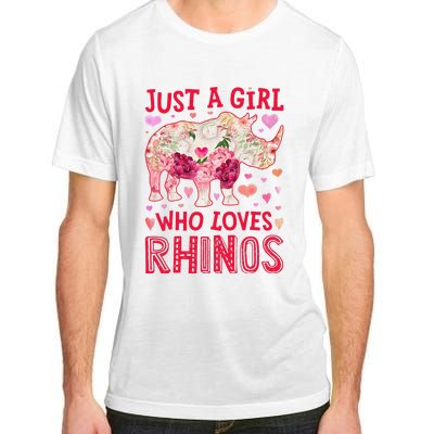 Rhino Rhinoceros Just A Who Loves Rhinos Flower Floral Adult ChromaSoft Performance T-Shirt