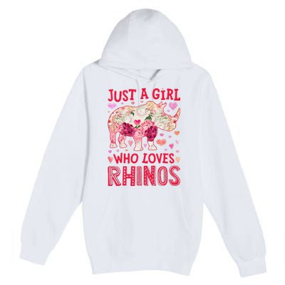 Rhino Rhinoceros Just A Who Loves Rhinos Flower Floral Premium Pullover Hoodie