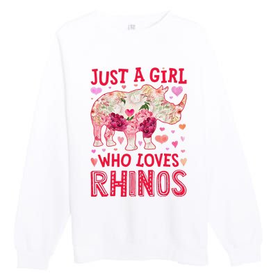 Rhino Rhinoceros Just A Who Loves Rhinos Flower Floral Premium Crewneck Sweatshirt