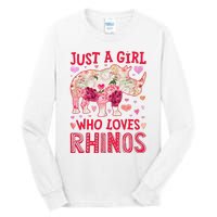 Rhino Rhinoceros Just A Who Loves Rhinos Flower Floral Tall Long Sleeve T-Shirt