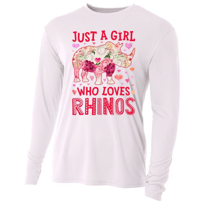 Rhino Rhinoceros Just A Who Loves Rhinos Flower Floral Cooling Performance Long Sleeve Crew