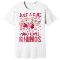 Rhino Rhinoceros Just A Who Loves Rhinos Flower Floral Premium T-Shirt