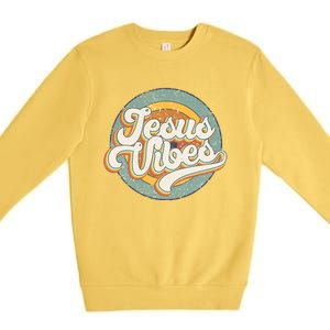 Retro Rainbow Jesus Vibes Bible Verse Christian Religious Gift Premium Crewneck Sweatshirt