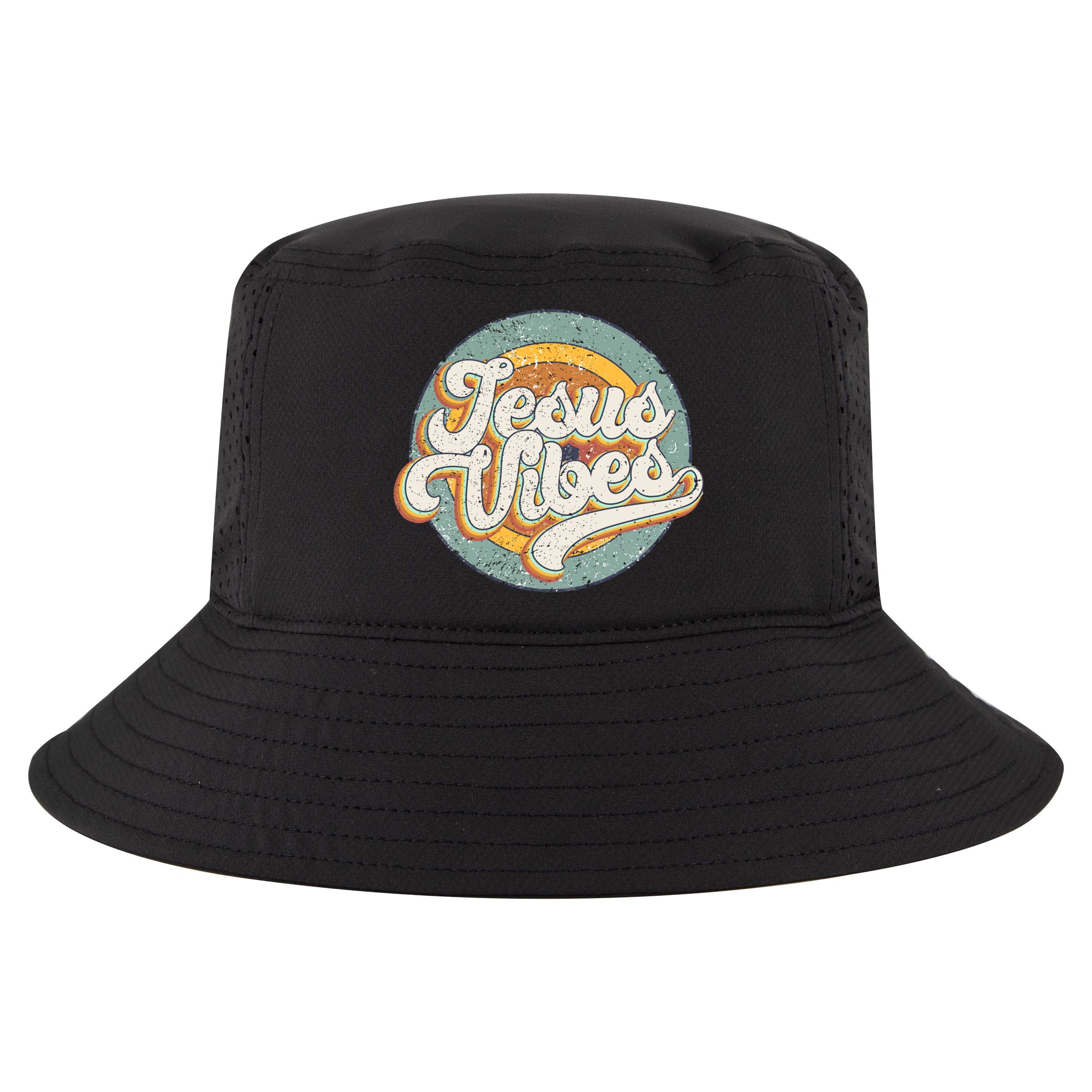 Retro Rainbow Jesus Vibes Bible Verse Christian Religious Gift Cool Comfort Performance Bucket Hat