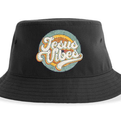 Retro Rainbow Jesus Vibes Bible Verse Christian Religious Gift Sustainable Bucket Hat