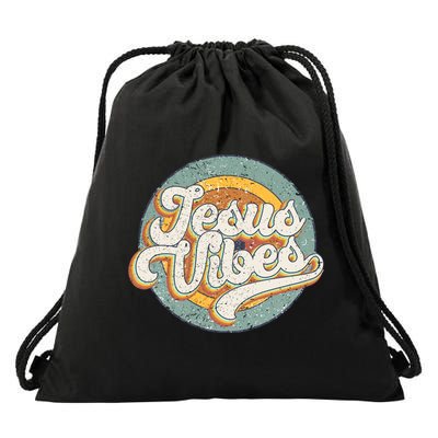 Retro Rainbow Jesus Vibes Bible Verse Christian Religious Gift Drawstring Bag