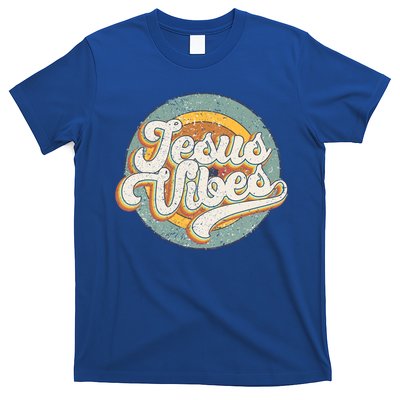 Retro Rainbow Jesus Vibes Bible Verse Christian Religious Gift T-Shirt