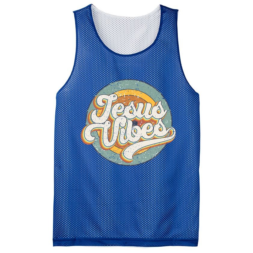 Retro Rainbow Jesus Vibes Bible Verse Christian Religious Gift Mesh Reversible Basketball Jersey Tank