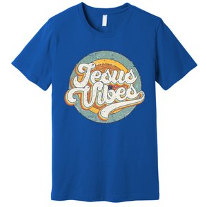 Retro Rainbow Jesus Vibes Bible Verse Christian Religious Gift Premium T-Shirt