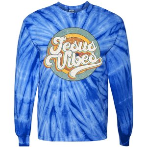 Retro Rainbow Jesus Vibes Bible Verse Christian Religious Gift Tie-Dye Long Sleeve Shirt