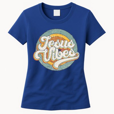 Retro Rainbow Jesus Vibes Bible Verse Christian Religious Gift Womens T-Shirt