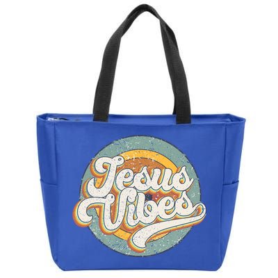 Retro Rainbow Jesus Vibes Bible Verse Christian Religious Gift Zip Tote Bag