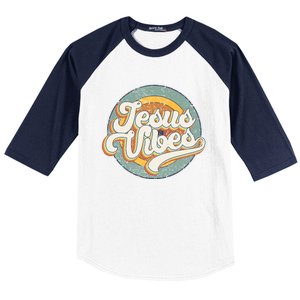 Retro Rainbow Jesus Vibes Bible Verse Christian Religious Gift Baseball Sleeve Shirt