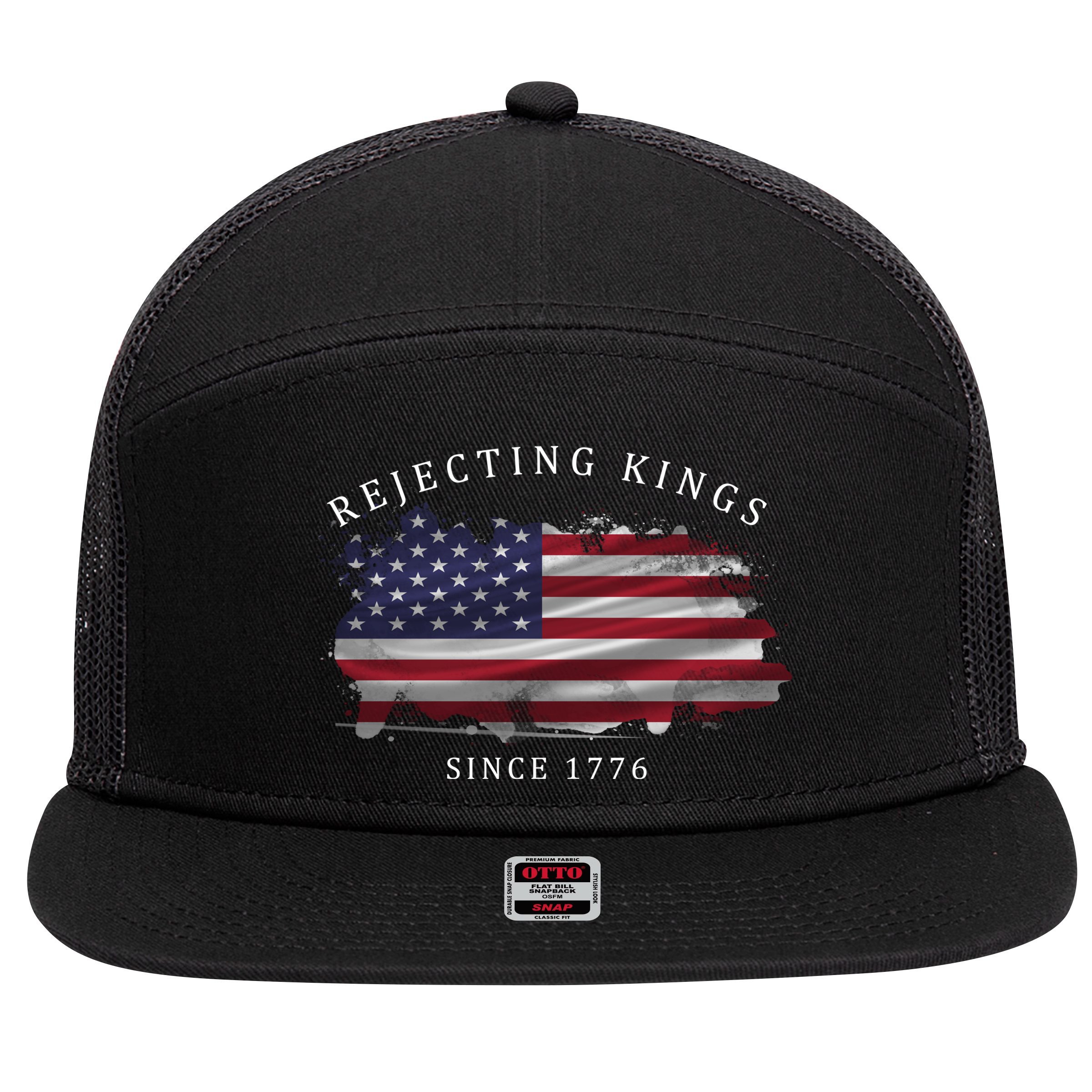 Retro Rejecting Kings Since 1776 Protest Pro Democracy 7 Panel Mesh Trucker Snapback Hat