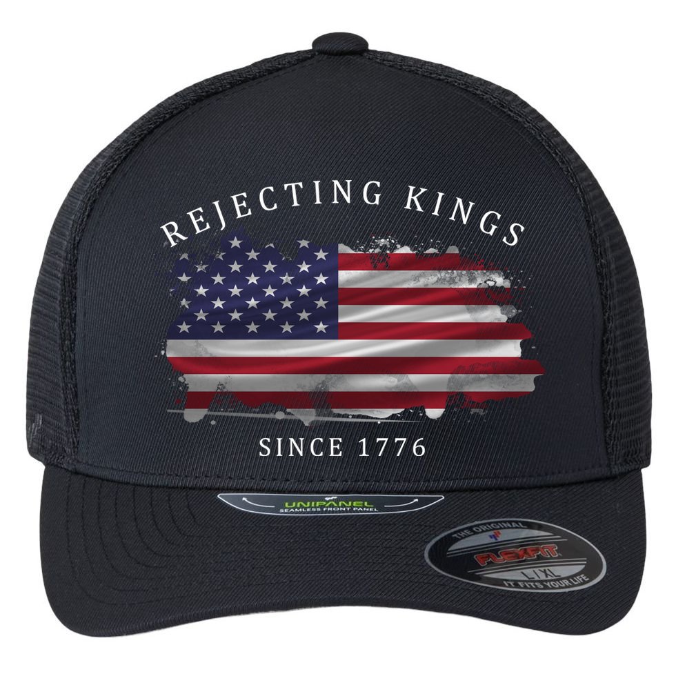 Retro Rejecting Kings Since 1776 Protest Pro Democracy Flexfit Unipanel Trucker Cap