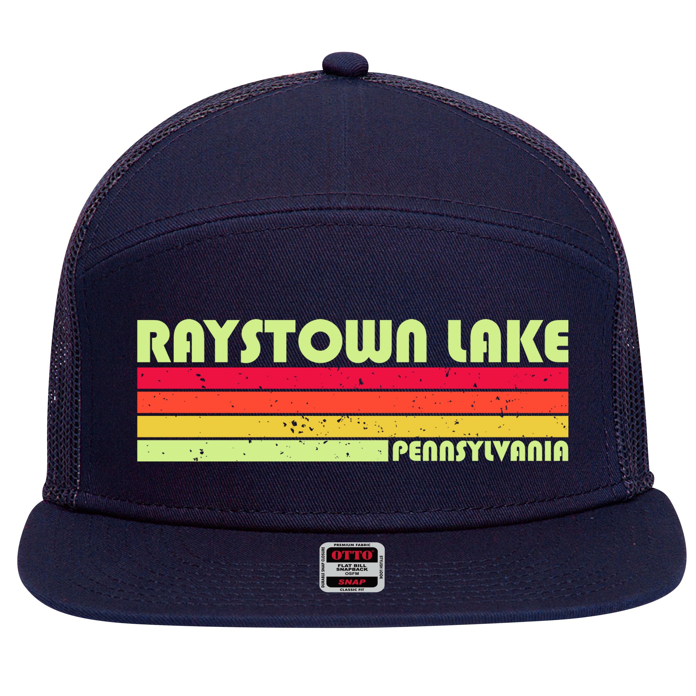 Retro Raystown Lake Pennsylvania 7 Panel Mesh Trucker Snapback Hat