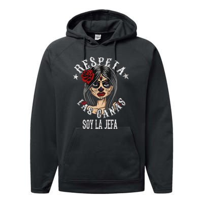 Retro Respeta Las Canas La Jefa Funny Spanish Gift For Halloween Performance Fleece Hoodie