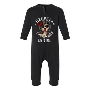 Retro Respeta Las Canas La Jefa Funny Spanish Gift For Halloween Infant Fleece One Piece