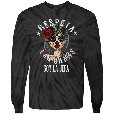 Retro Respeta Las Canas La Jefa Funny Spanish Gift For Halloween Tie-Dye Long Sleeve Shirt