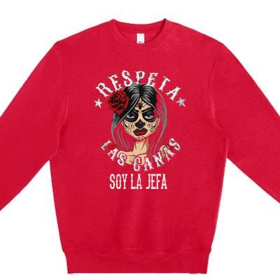 Retro Respeta Las Canas La Jefa Funny Spanish Gift For Halloween Premium Crewneck Sweatshirt