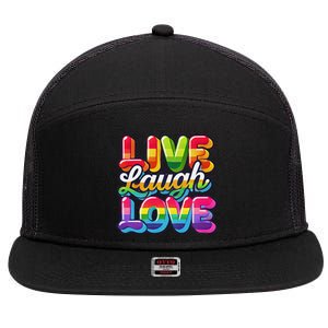 Rainbow Radiance Live Laugh Love 7 Panel Mesh Trucker Snapback Hat