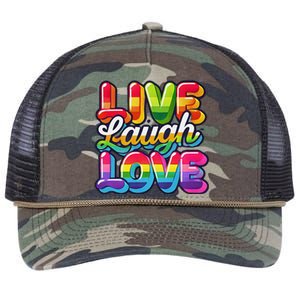 Rainbow Radiance Live Laugh Love Retro Rope Trucker Hat Cap