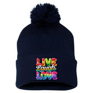 Rainbow Radiance Live Laugh Love Pom Pom 12in Knit Beanie