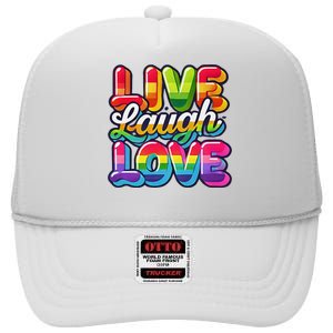 Rainbow Radiance Live Laugh Love High Crown Mesh Back Trucker Hat