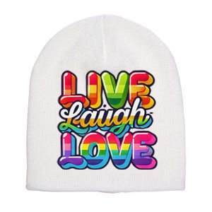 Rainbow Radiance Live Laugh Love Short Acrylic Beanie