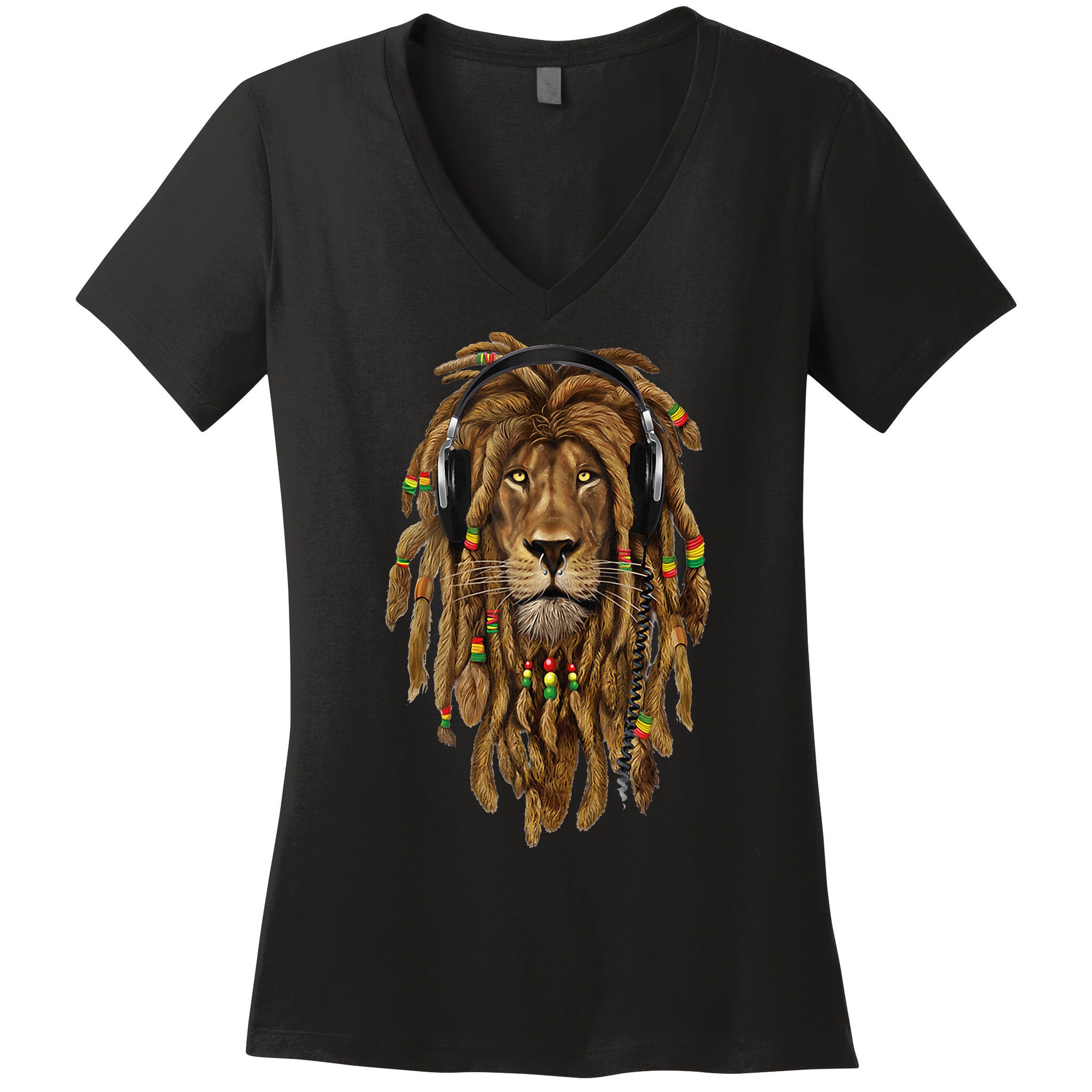 Rasta Reggae Lion Music Art For Rastafari Lover Women's V-Neck T-Shirt
