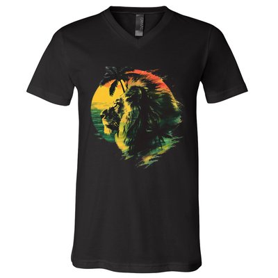 Rasta Reggae Lion Of Judah Rastafari Pride Jamaican Music V-Neck T-Shirt