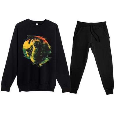 Rasta Reggae Lion Of Judah Rastafari Pride Jamaican Music Premium Crewneck Sweatsuit Set