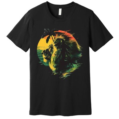 Rasta Reggae Lion Of Judah Rastafari Pride Jamaican Music Premium T-Shirt