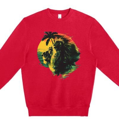 Rasta Reggae Lion Of Judah Rastafari Pride Jamaican Music Premium Crewneck Sweatshirt