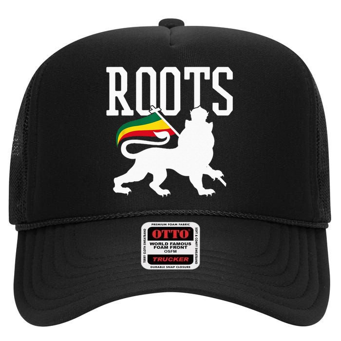 Reggae Roots Lion Of Judah Rastafari Music Rasta Gift High Crown Mesh Back Trucker Hat