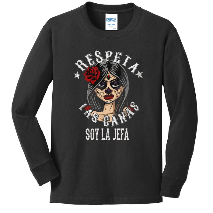 Retro Respeta Las Canas La Jefa For Girl Funny Spanish Gift Kids Long Sleeve Shirt