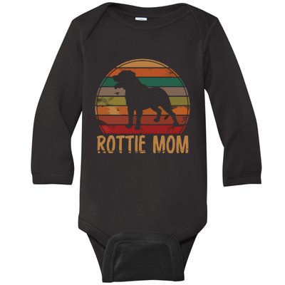 Retro Rottweiler Mom Gift Rott Dog Mother Pet Rottie Mama Baby Long Sleeve Bodysuit