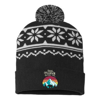 Retro Rocky Mountain National Park Colorado Bear USA-Made Snowflake Beanie