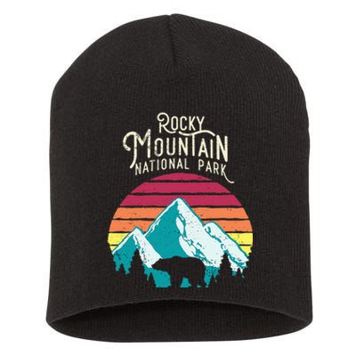 Retro Rocky Mountain National Park Colorado Bear Short Acrylic Beanie