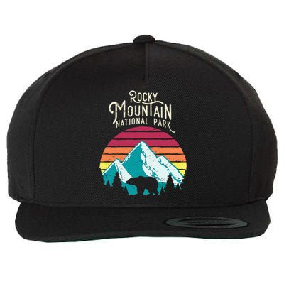 Retro Rocky Mountain National Park Colorado Bear Wool Snapback Cap