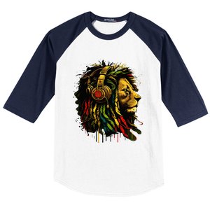 Rasta Reggae Music Headphones Jamaican Pride Lion Of Judah Baseball Sleeve Shirt