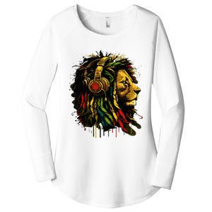 Rasta Reggae Music Headphones Jamaican Pride Lion Of Judah Women's Perfect Tri Tunic Long Sleeve Shirt