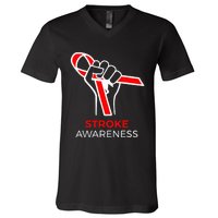 Red Ribbon Month Products Survivor National Stroke Awareness V-Neck T-Shirt